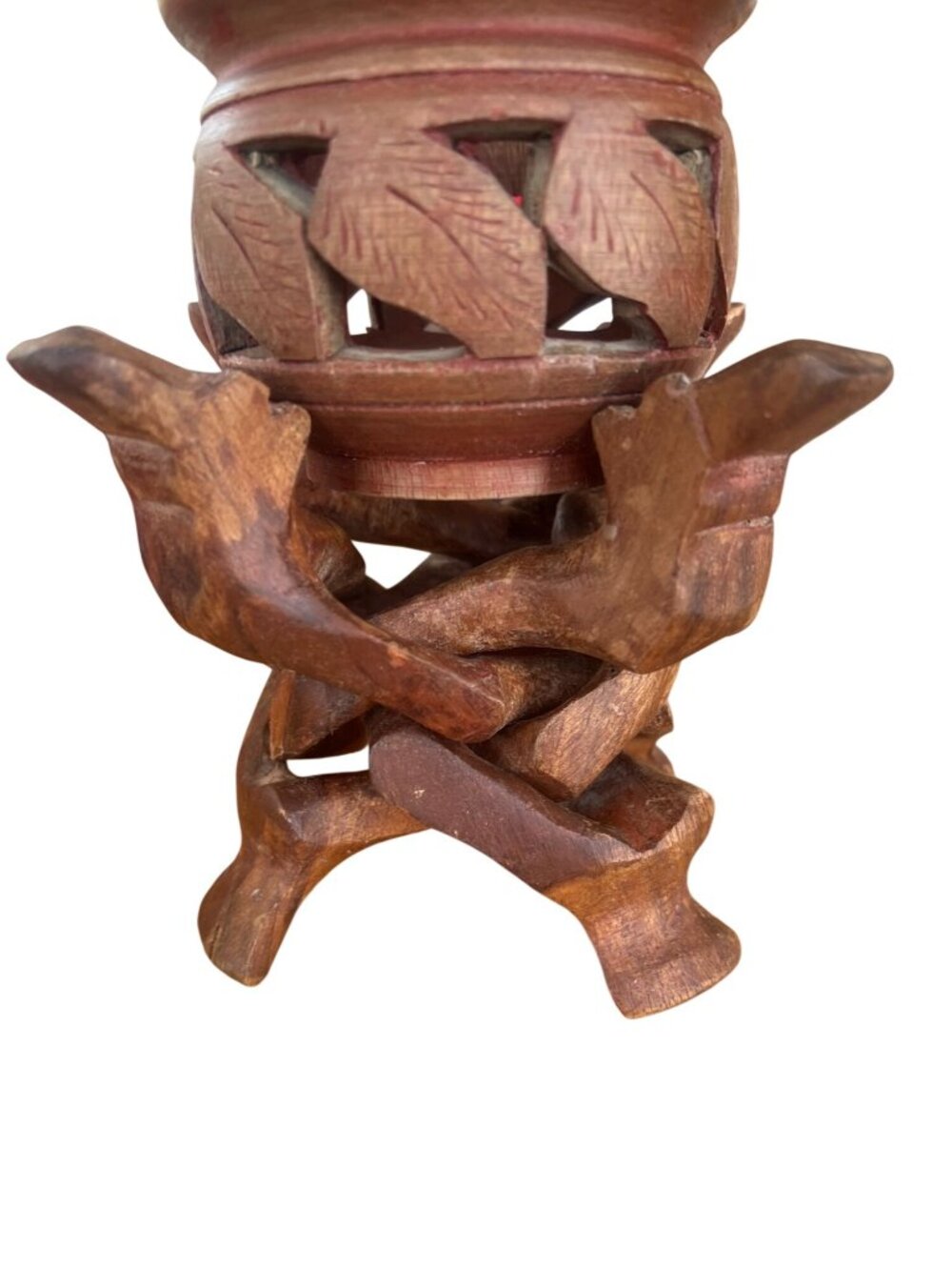 Hand Carved Wooden Camel Stand Bowl Set Boho Tribal Decor Rustic Global Artwork